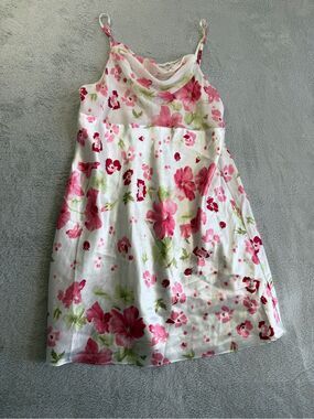 Delicates White Floral Cowl Neck Slip Dress - Pink & Green Flowers M